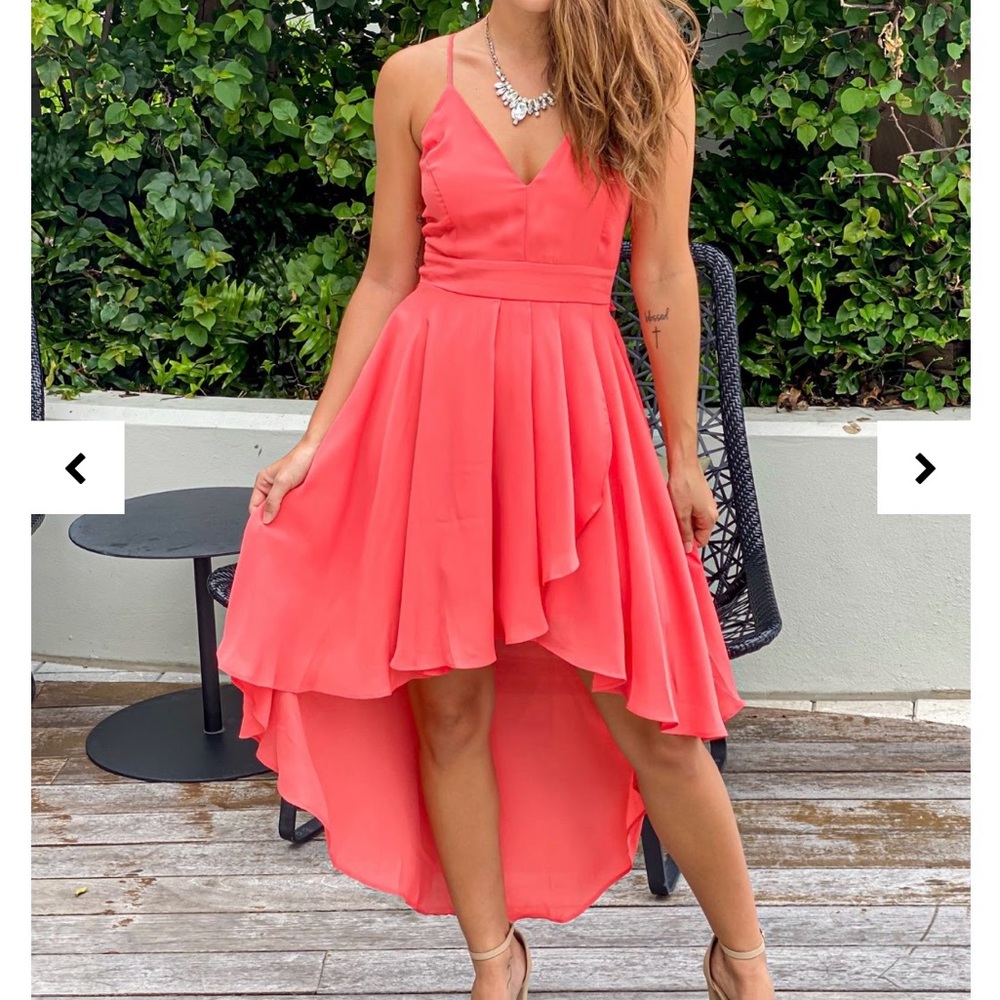 Coral High Low Dress with lace back